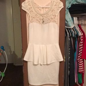 BEAUTIFUL white dress with lace and jewels on top