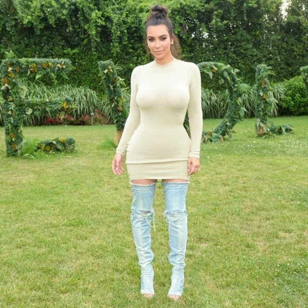 Thigh high denim boots