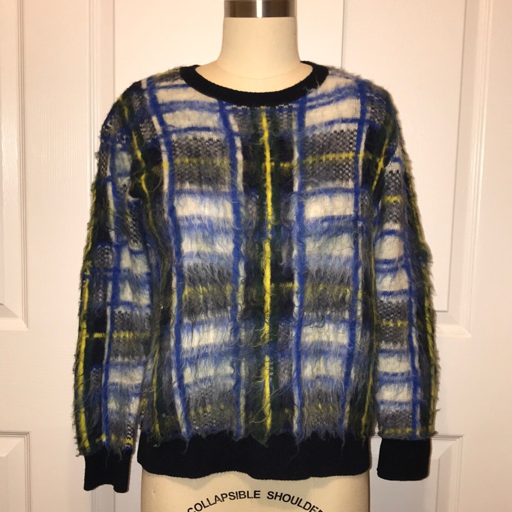 Topshop Jacquard Plaid Crew Neck Sweater