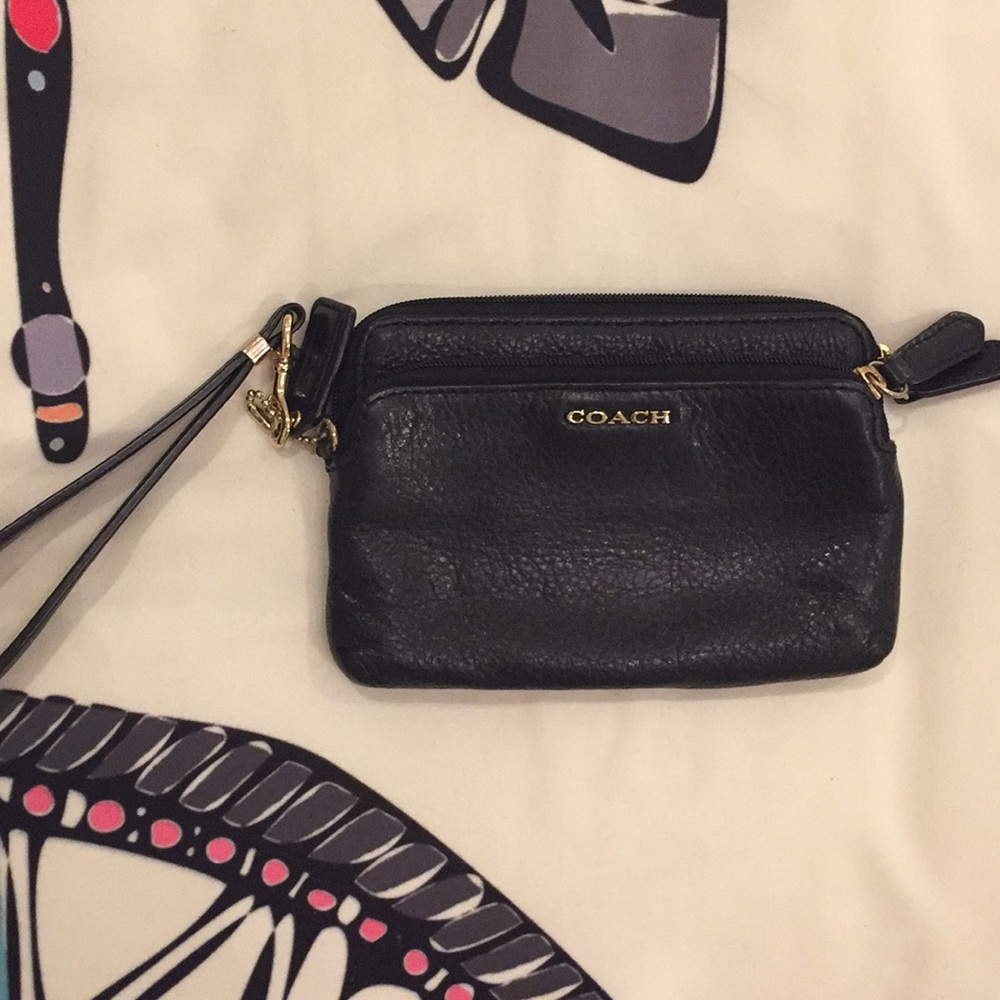 Black leather coach wristlet