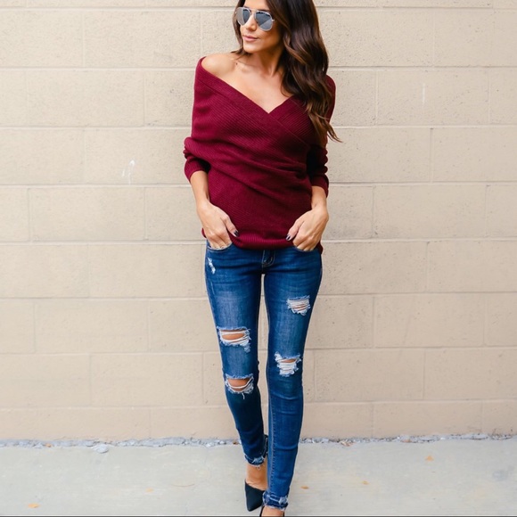 1 DAY SALE‼️5 ⭐️Maroon Wrap Sweater - Picture 2 of 7