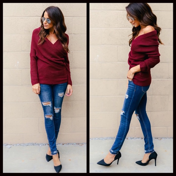 1 DAY SALE‼️5 ⭐️Maroon Wrap Sweater - Picture 3 of 7