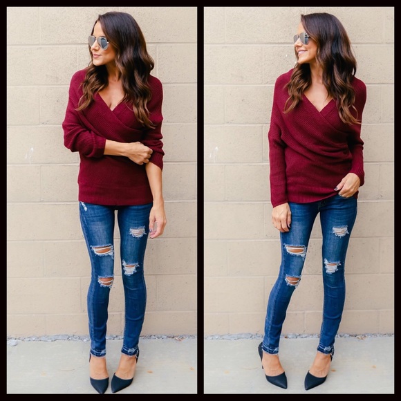 1 DAY SALE‼️5 ⭐️Maroon Wrap Sweater - Picture 4 of 7