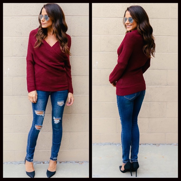 1 DAY SALE‼️5 ⭐️Maroon Wrap Sweater - Picture 5 of 7