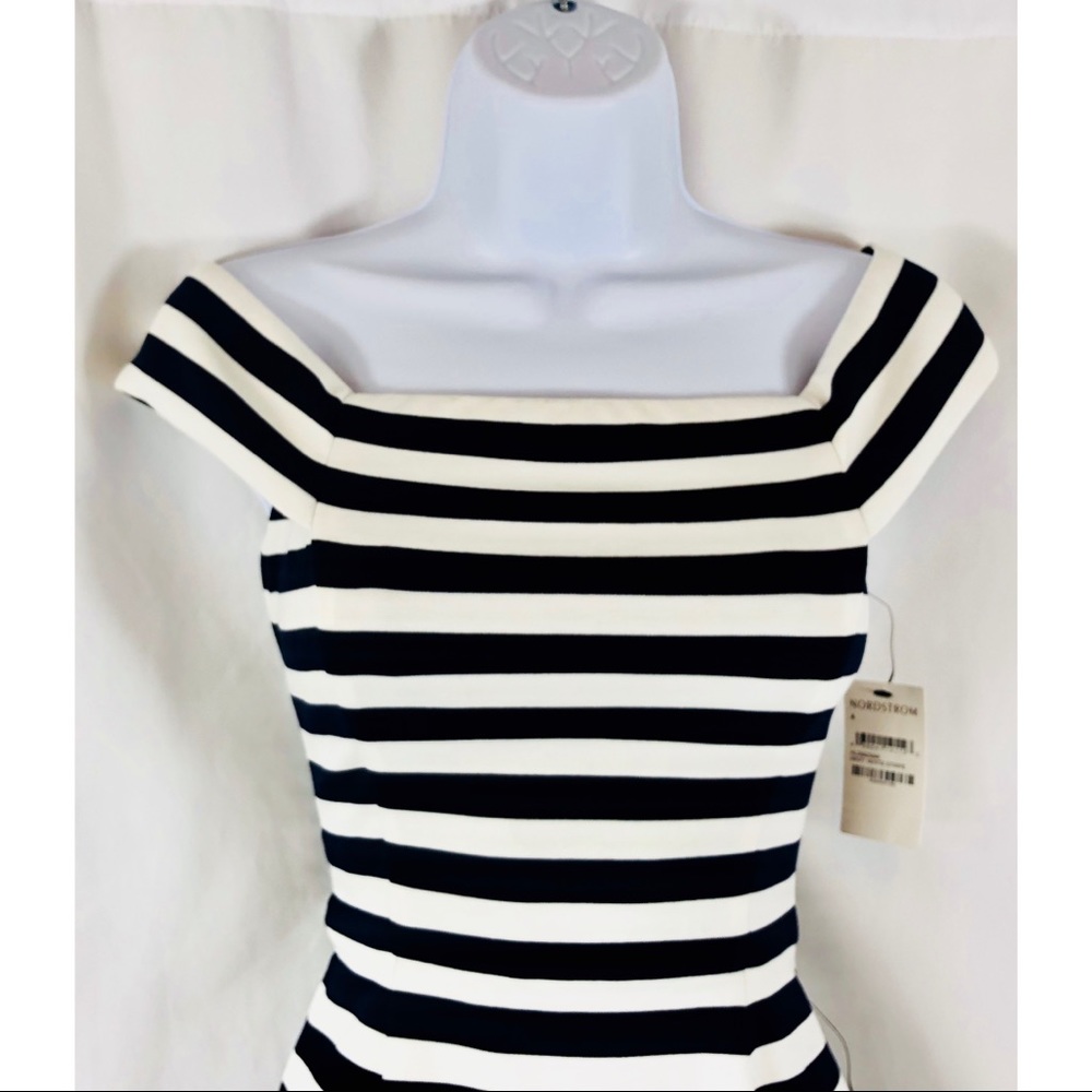 New! Chelsea28 Striped Off Shoulder Flare Dress - Picture 5 of 8