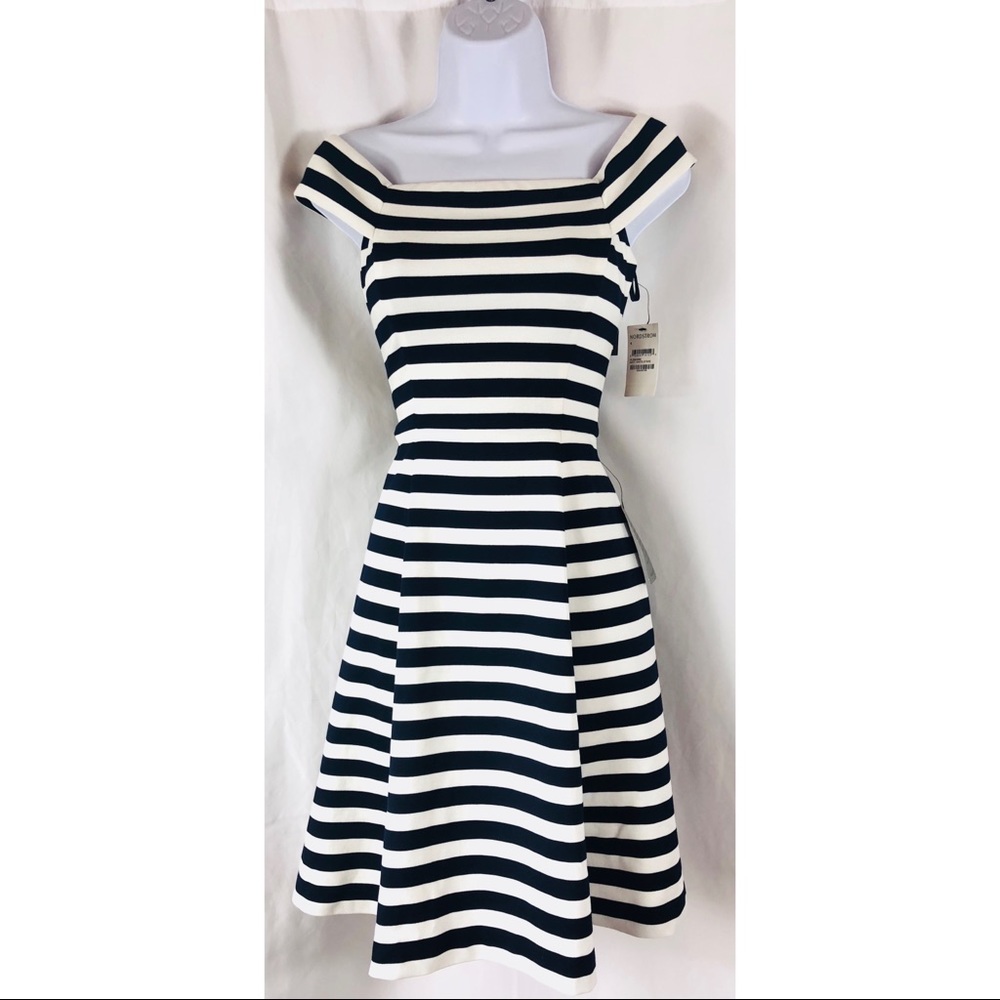 New! Chelsea28 Striped Off Shoulder Flare Dress - Picture 4 of 8