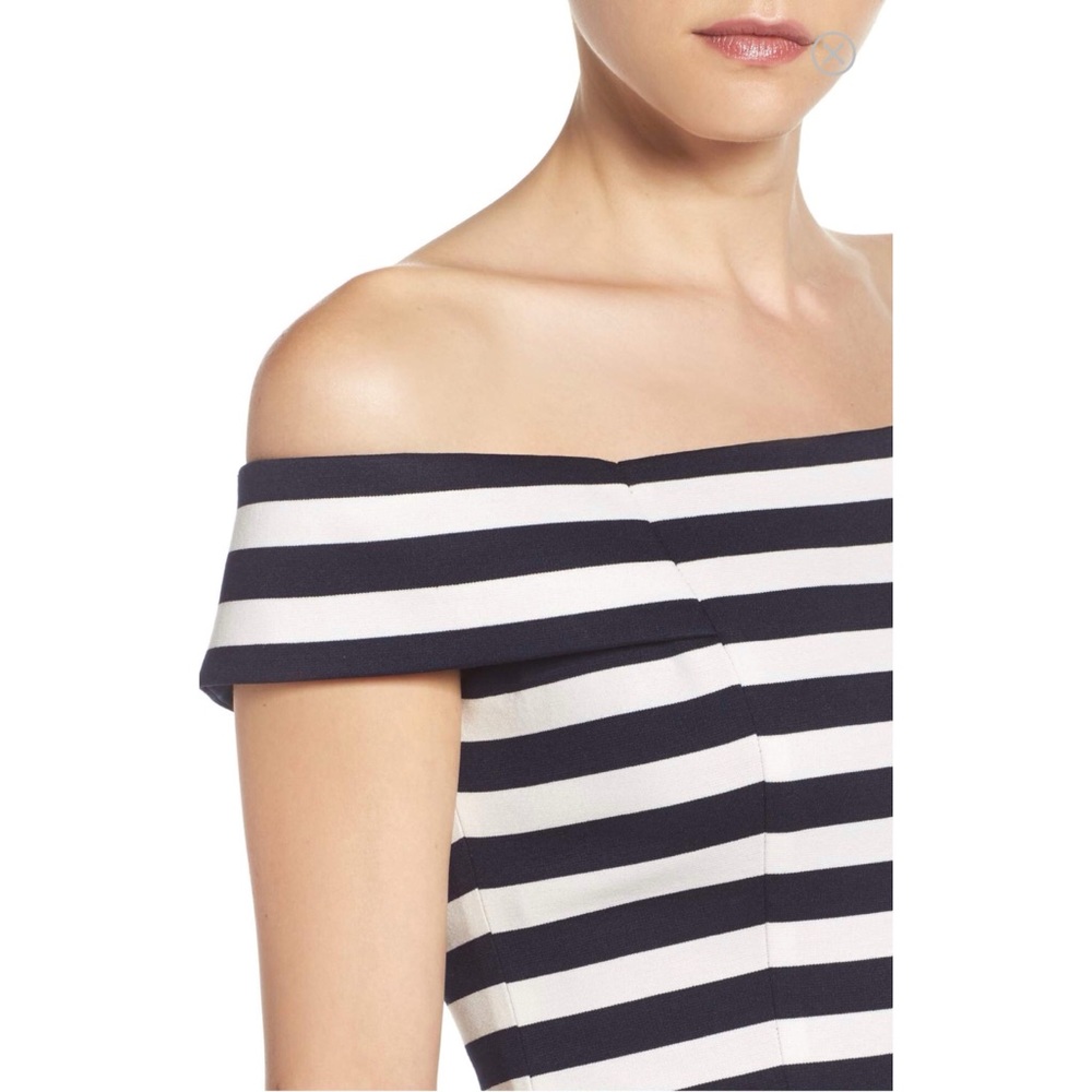 New! Chelsea28 Striped Off Shoulder Flare Dress - Picture 3 of 8