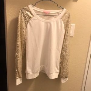 Gold Sequin Sleeved White Sweatshirt
