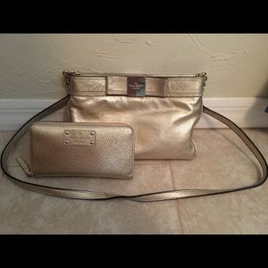 Kate Spade Gold Bow Crossbody Purse & Wallet Set
