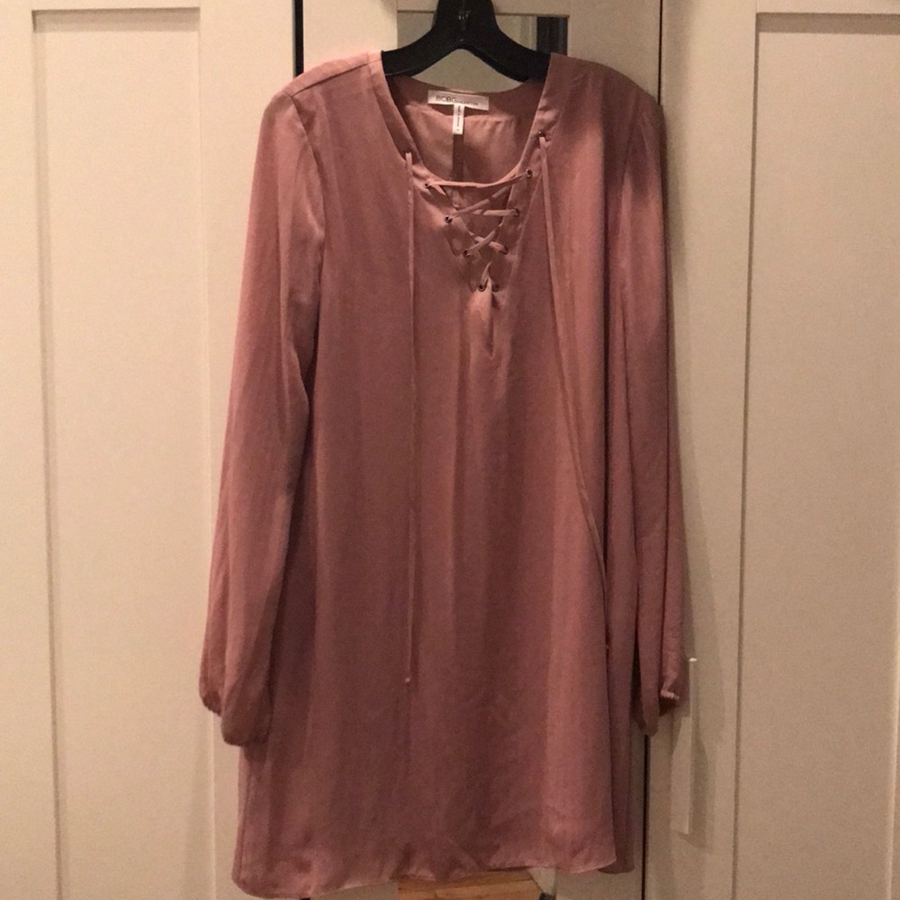 BCBGeneration Blush Pin Stripe Lace Up Dress