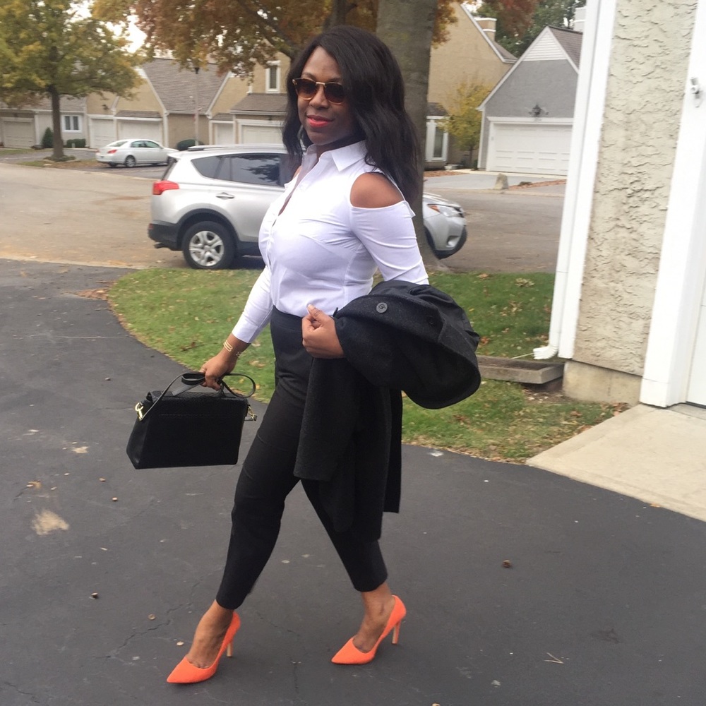 Worthington Cold Shoulder Button Down Shirt