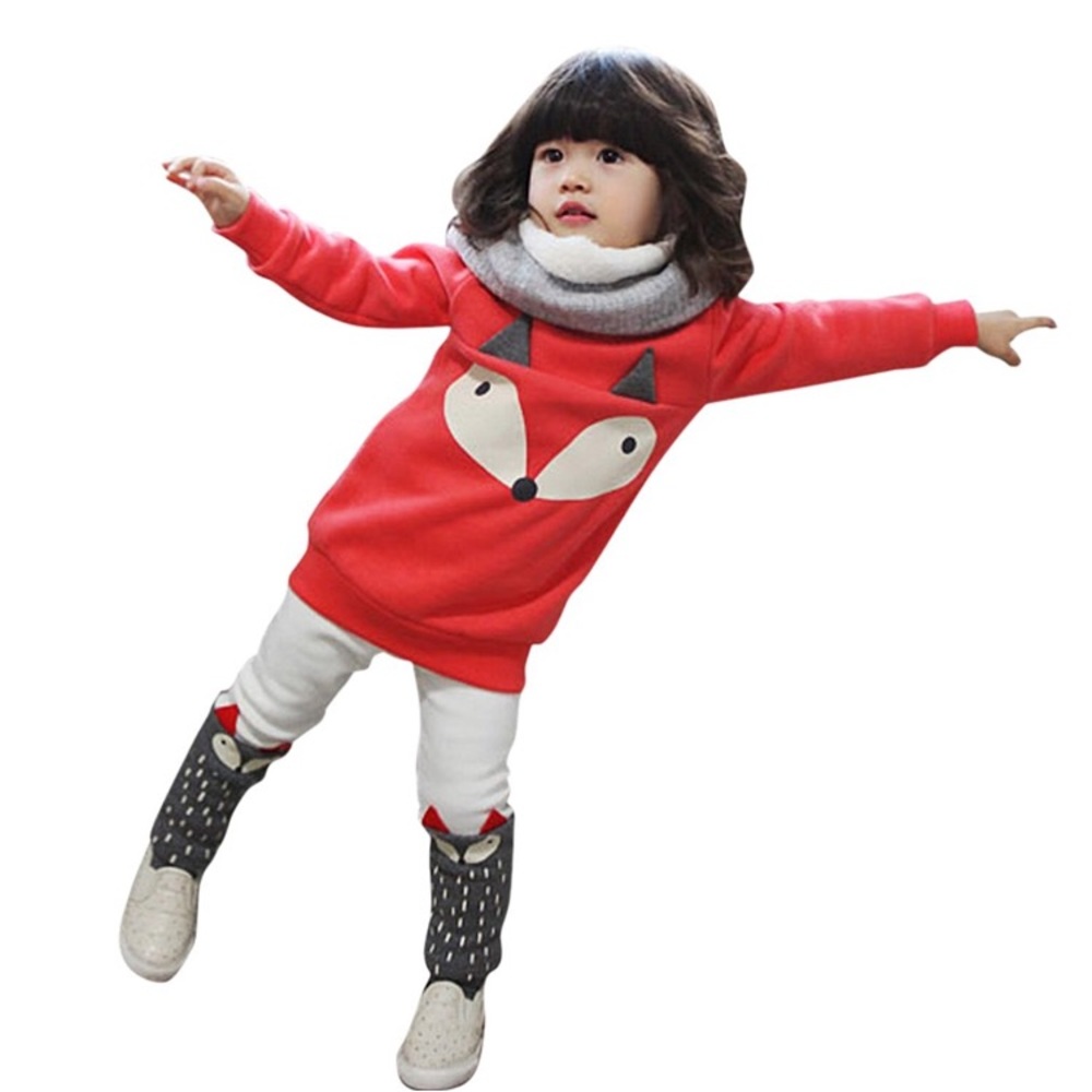 Baby girl cartoon fox sweatshirt and pant set.
