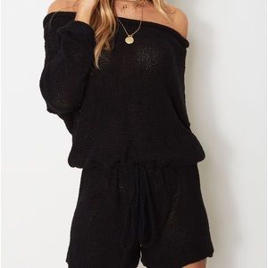 White Fox Boutique Knit Romper Black NWT