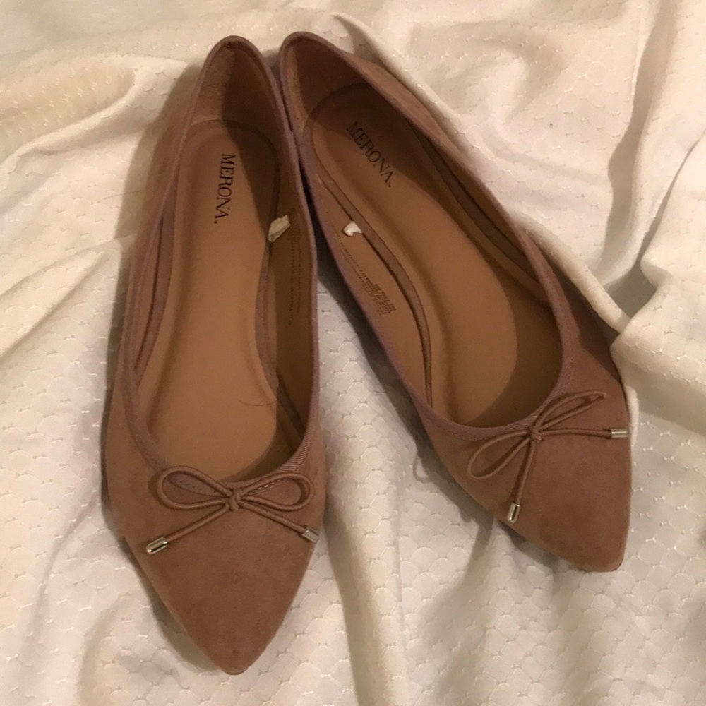 Nude Suede Flats with Bow Tie 🎀