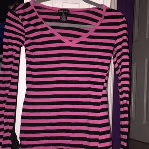 Wet Seal Pink and Black Striped Shirt