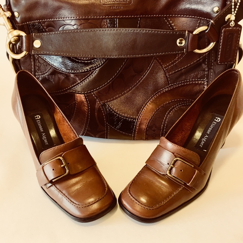 Etienne Aigner 3” loafer heels.