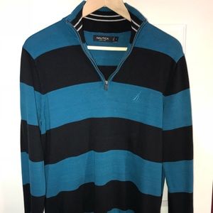 Nautica Blue Striped 3/4 Zip Sweater