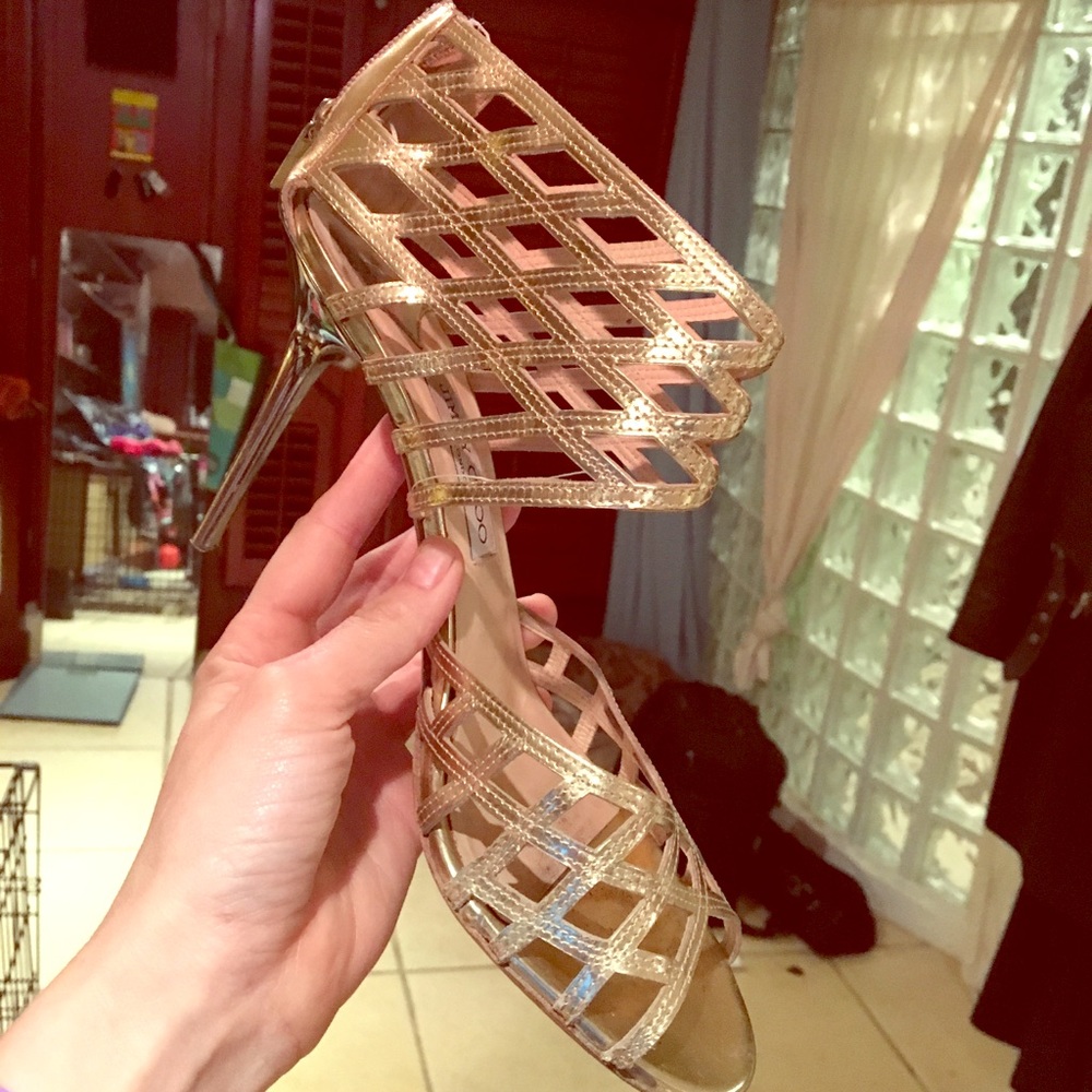 Jimmy choo gold strappy heels