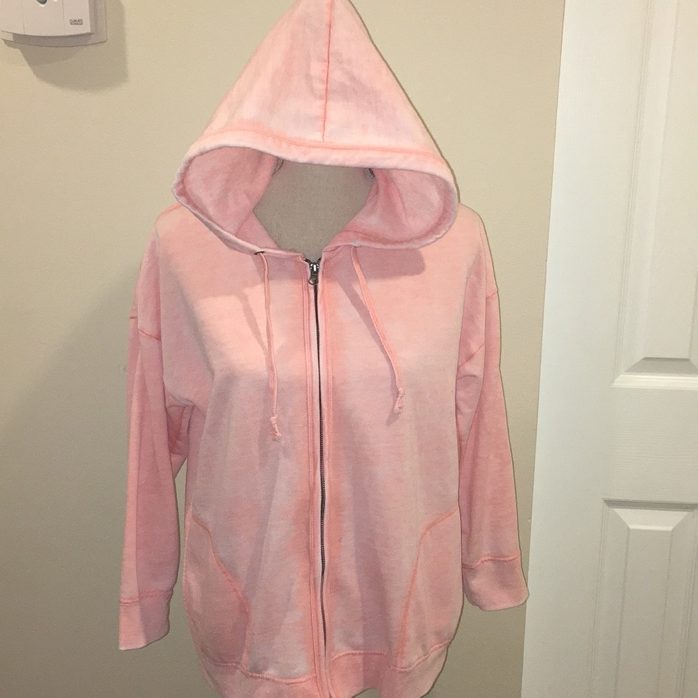 Check & Stripe Vintage Wash Light Orange Hoodie Jacket