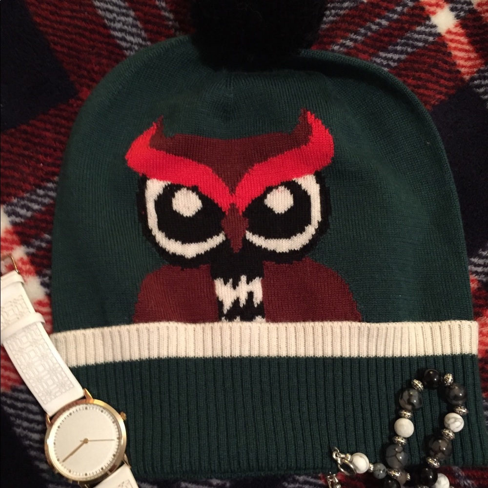Kate Spade Owl “Who Me?” Beanie with Pom Pom