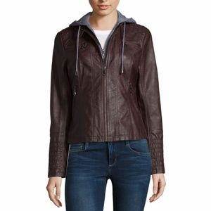 Maralyn & Me Hooded Faux Leather Moto Jacket