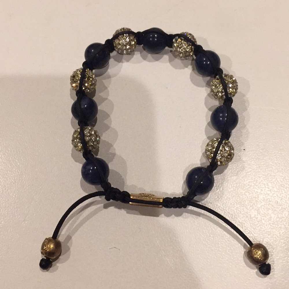 Nialaya Shamballa Blue agata crystal bead bracelet