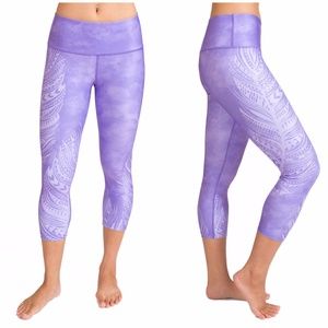 Inner Fire Purple Feather Capri Yoga Leggings
