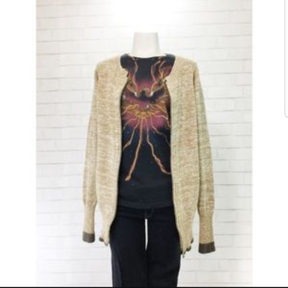 Free People Zip Front Sweater Cardigan in Tan