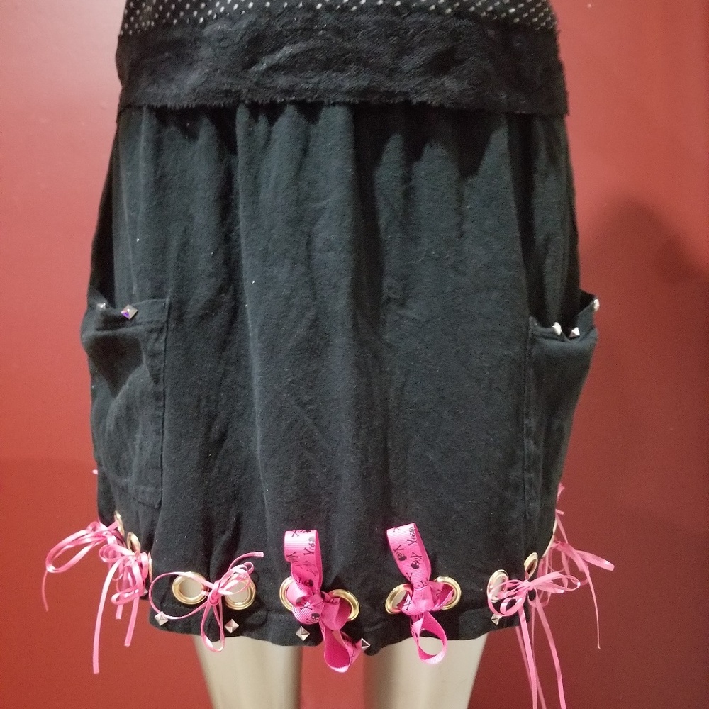 Revamped Black Studded Lace Up Skirt - Xsmall