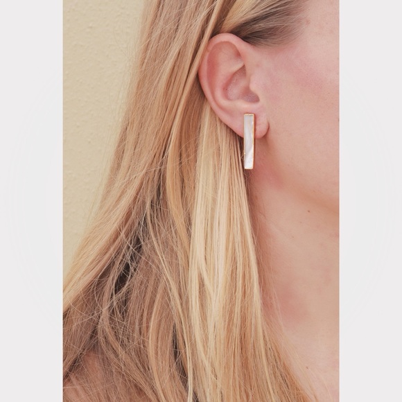 Iridescent Natural Shell Long Gold Bar Studs - Picture 3 of 4