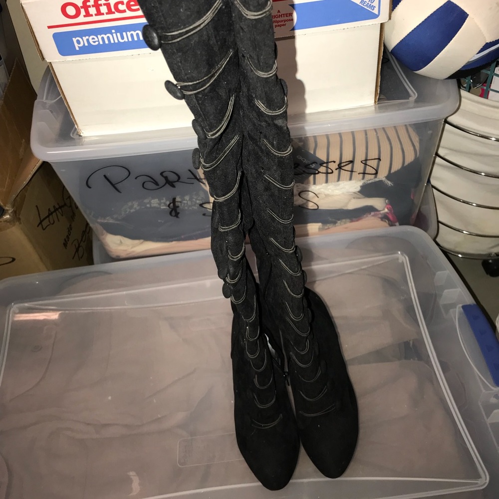 Black suede thigh high boots