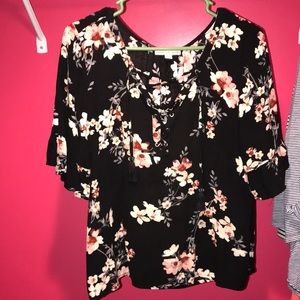 American Eagle Black Floral Corset Front