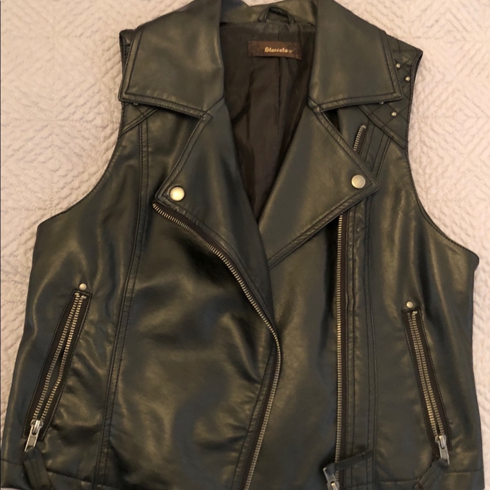 Faux leather biker vest