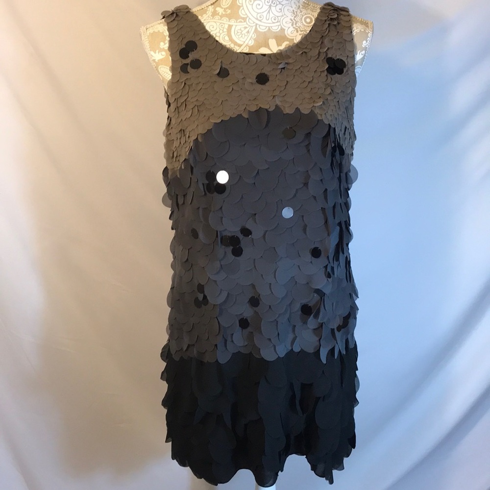 NWT Hale Bob Gray & black geometric cocktail dress