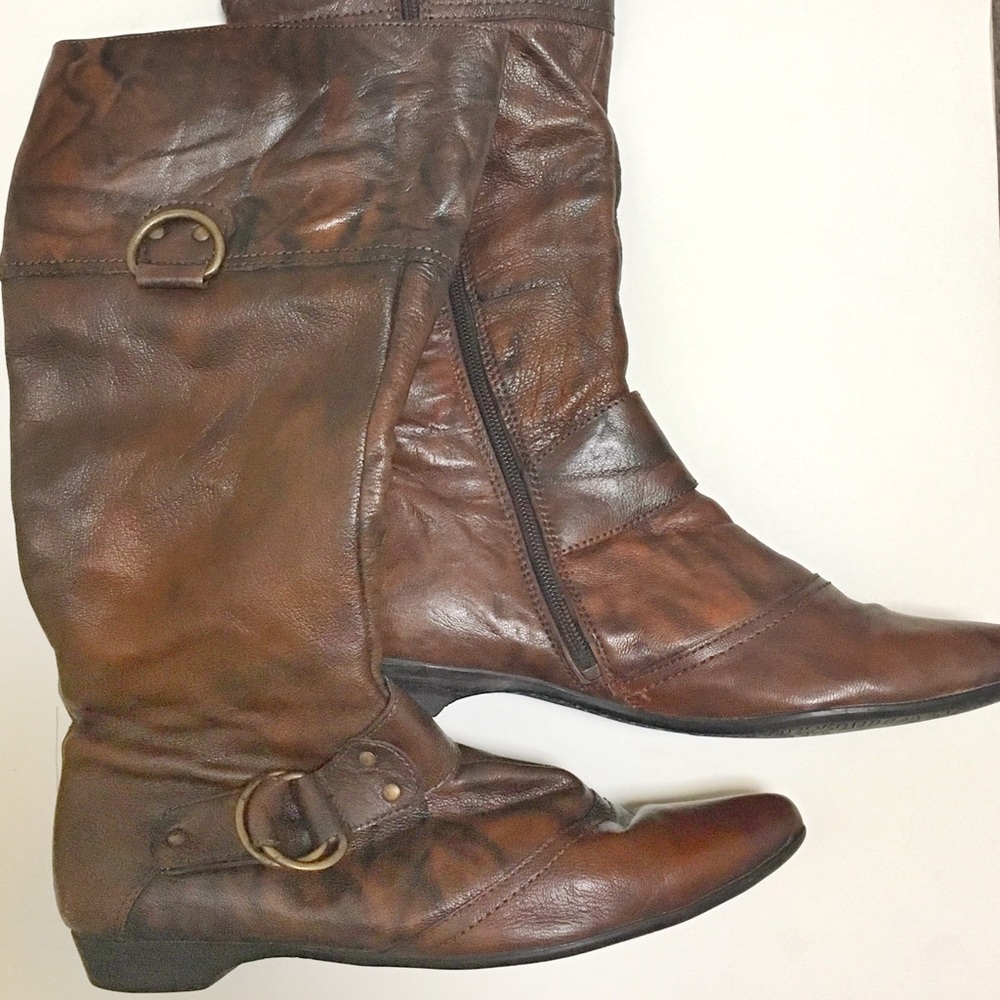 Brown leather boots