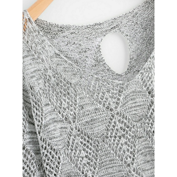 🎀V-neckline Keyhole Back Open Knit Black Sweater - Picture 5 of 6