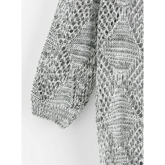 🎀V-neckline Keyhole Back Open Knit Black Sweater - Picture 6 of 6