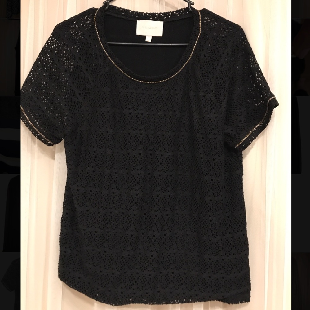 Black knit top with gold trim
