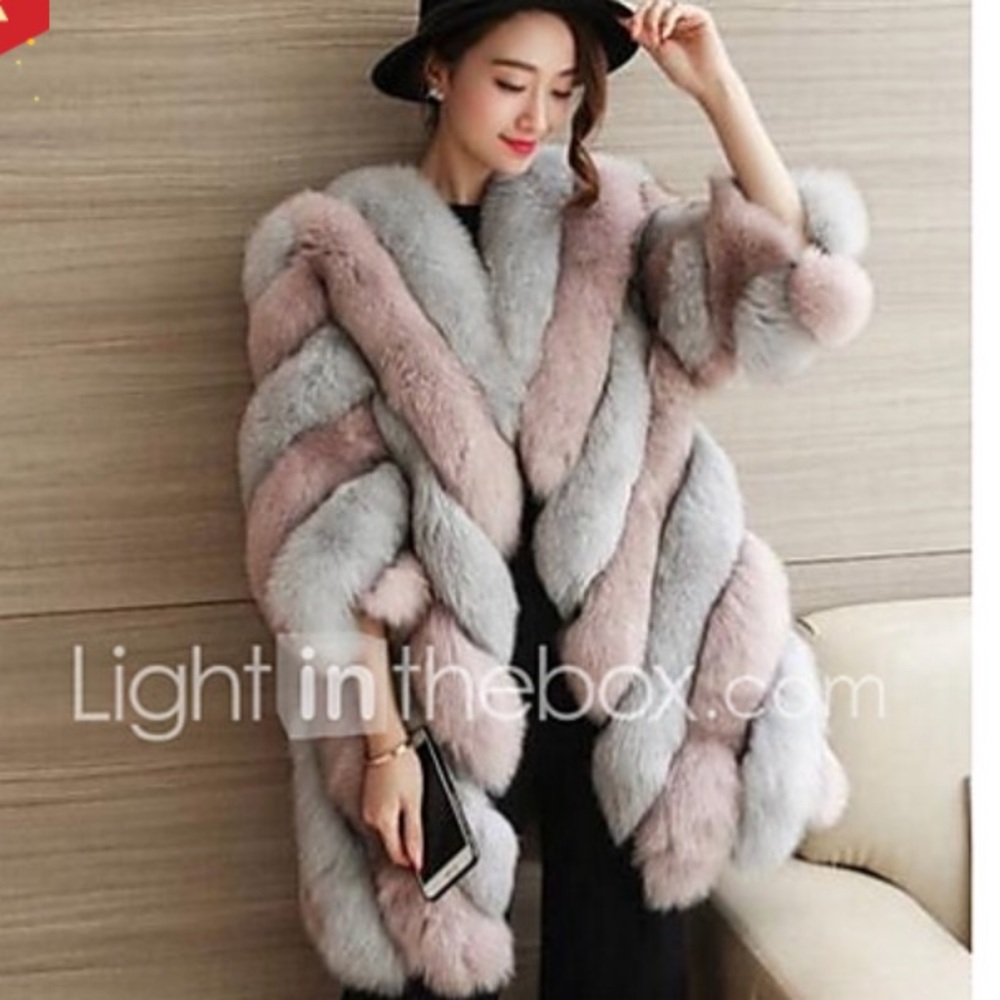 Rose and grey - faux fur coat
