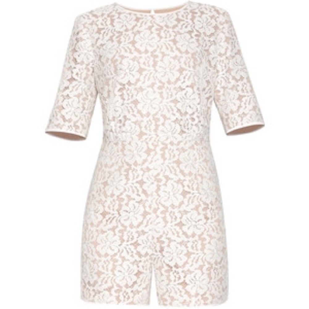 BCBG Cream Haile Lace Romper with pockets!