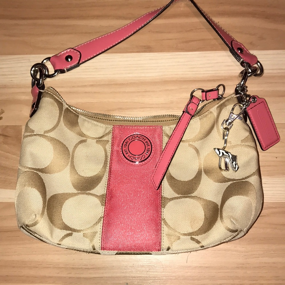 Coach Pink and Tan Canvas Purse