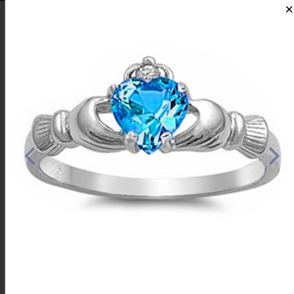 Blue Topaz December Birthstone Claddagh Ring