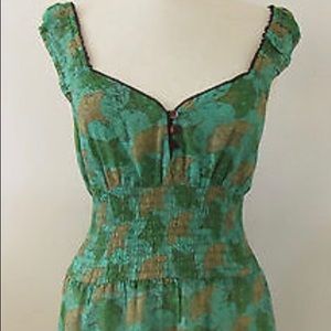 Free People Green Floral Shirted Babydoll