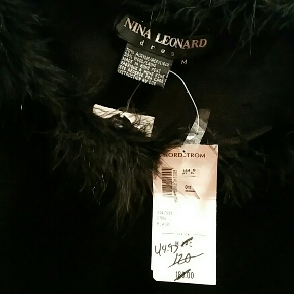 Nina Leonard Black Wool Feathers sweater NORDSTROM Fringe hem - Picture 6 of 7