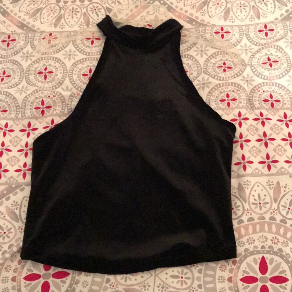 black velvet high neck crop top