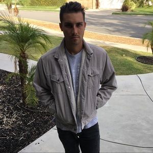 Beige corduroy jacket with faux wool chest lining