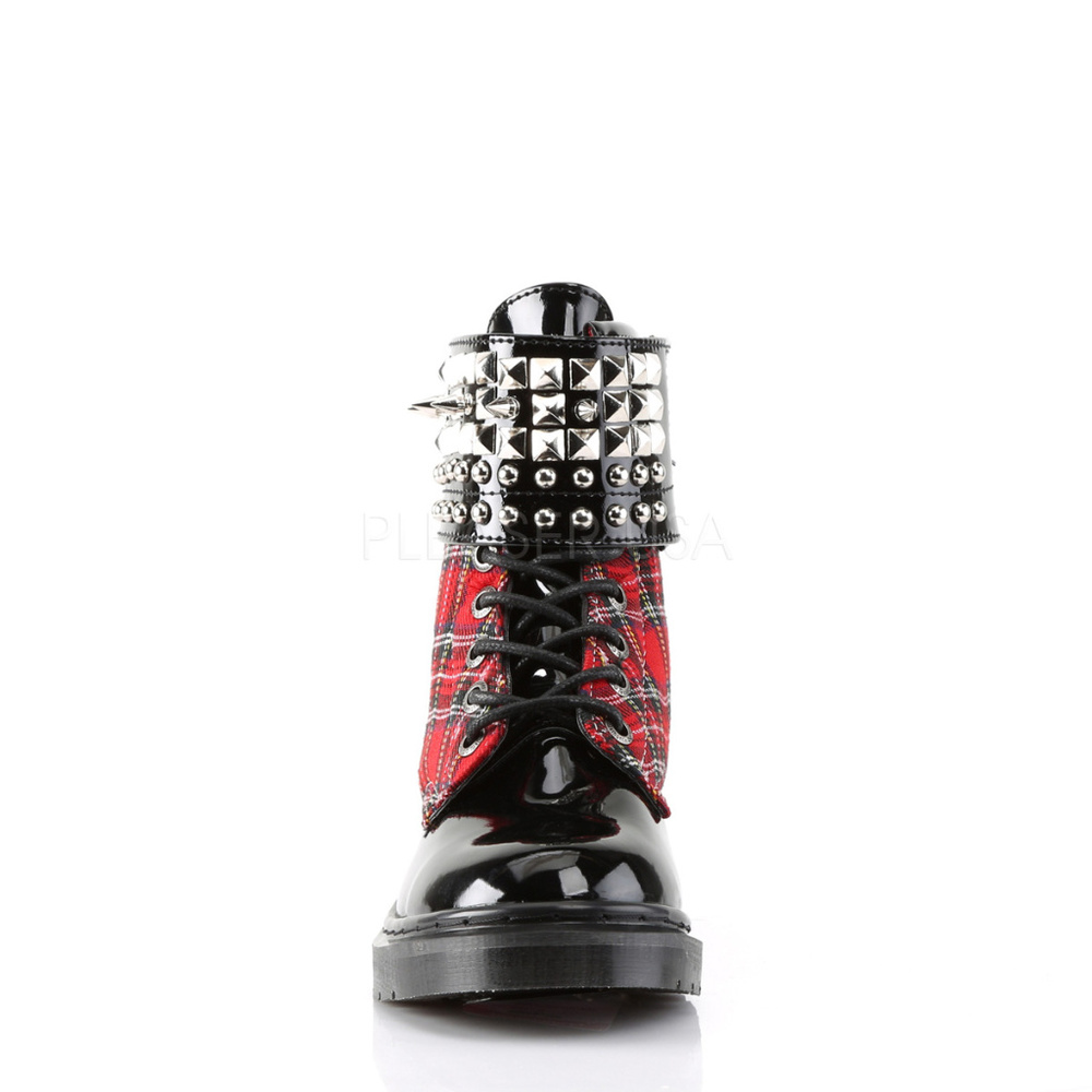 Punk Lace Up Studded Plaid Ankle Boots - Picture 2 of 5