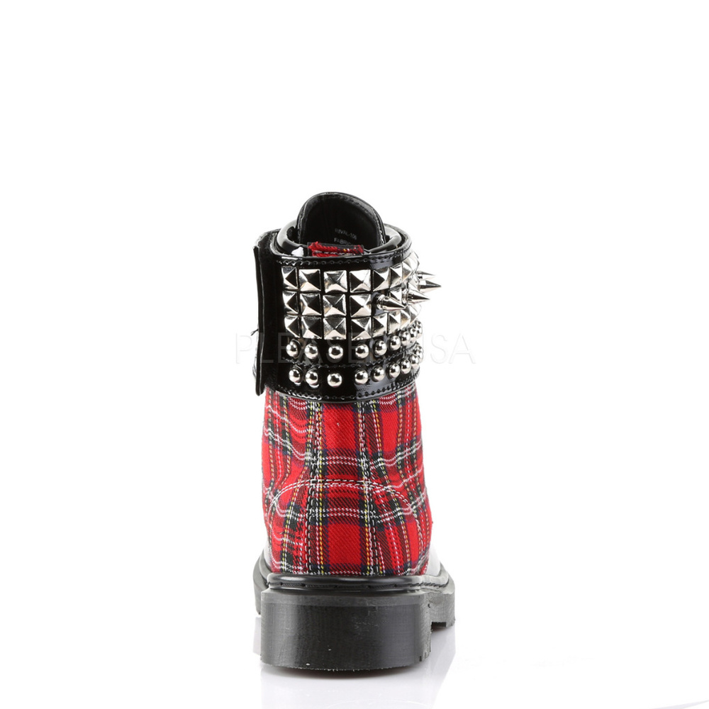 Punk Lace Up Studded Plaid Ankle Boots - Picture 4 of 5