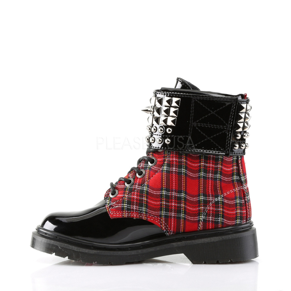 Punk Lace Up Studded Plaid Ankle Boots - Picture 3 of 5