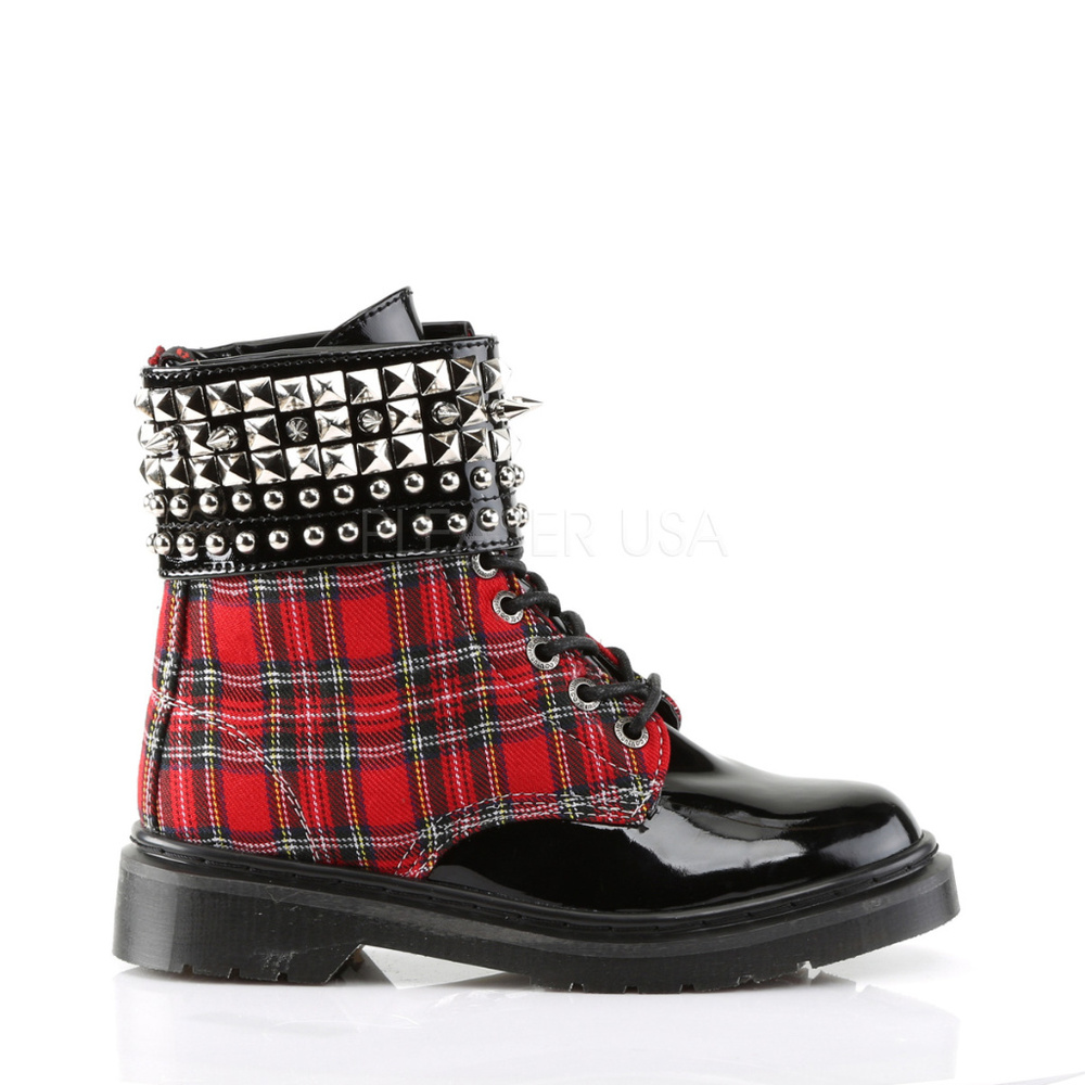 Punk Lace Up Studded Plaid Ankle Boots - Picture 5 of 5